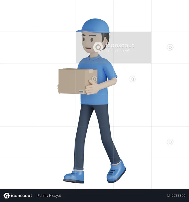 Walking Courier Boy  3D Illustration