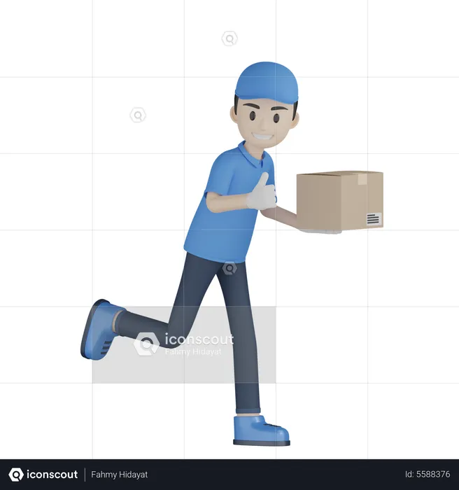 Walking Delivery Boy  3D Illustration