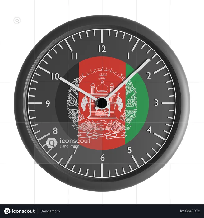 Wall clock with the flag of Afghanistan  3D Icon