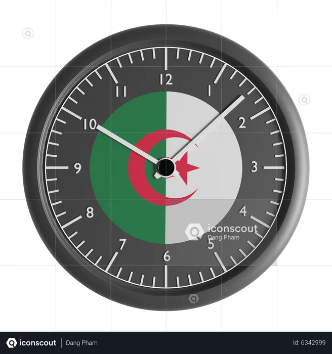 Wall clock with the flag of Algeria  3D Icon