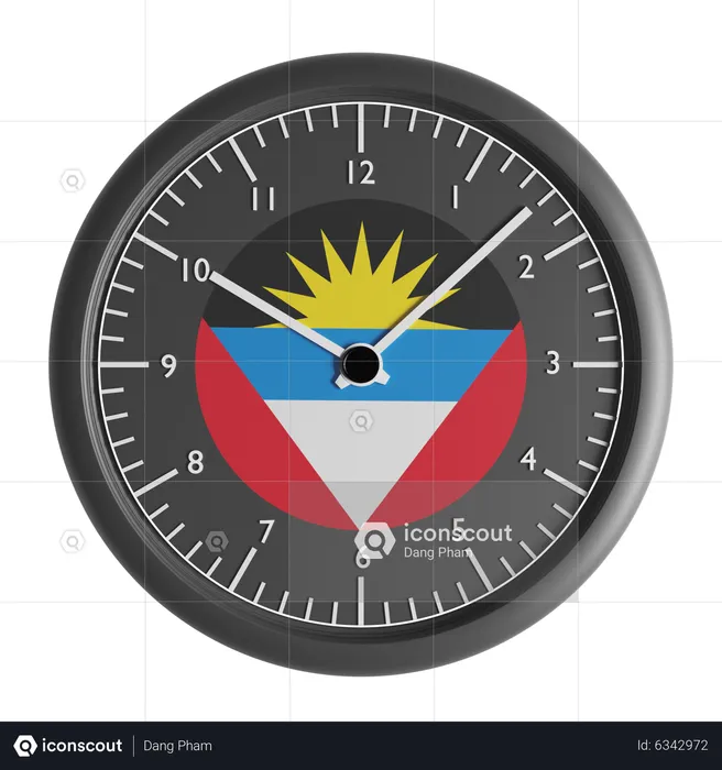 Wall clock with the flag of Antigua and Barbuda  3D Icon