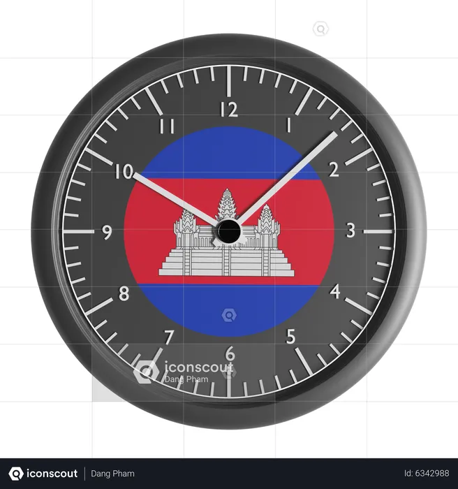 Wall clock with the flag of Cambodia  3D Icon