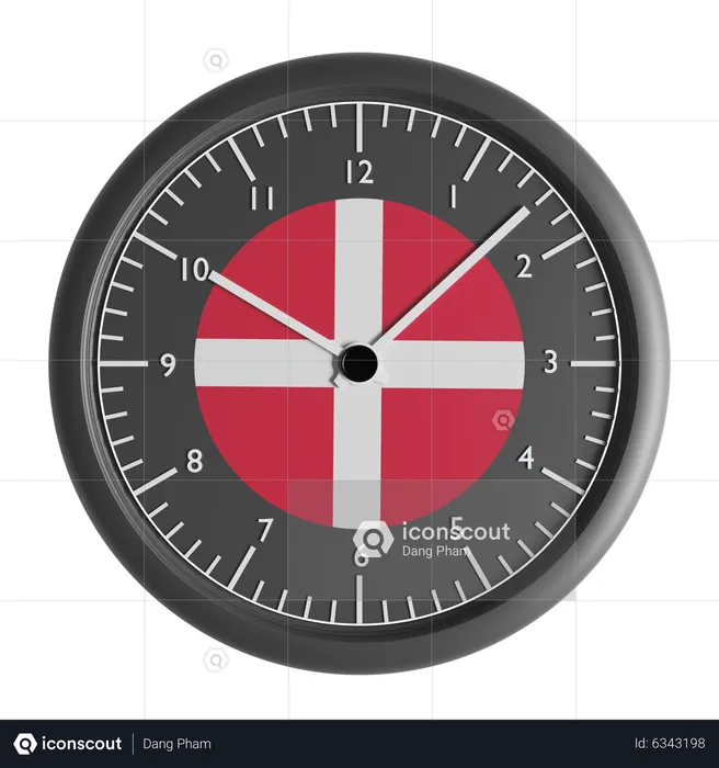 Wall clock with the flag of Denmark  3D Icon