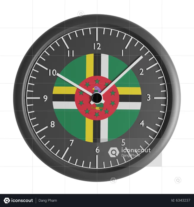 Wall clock with the flag of Dominica  3D Icon