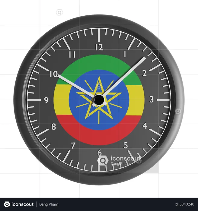 Wall clock with the flag of Ethiopia  3D Icon