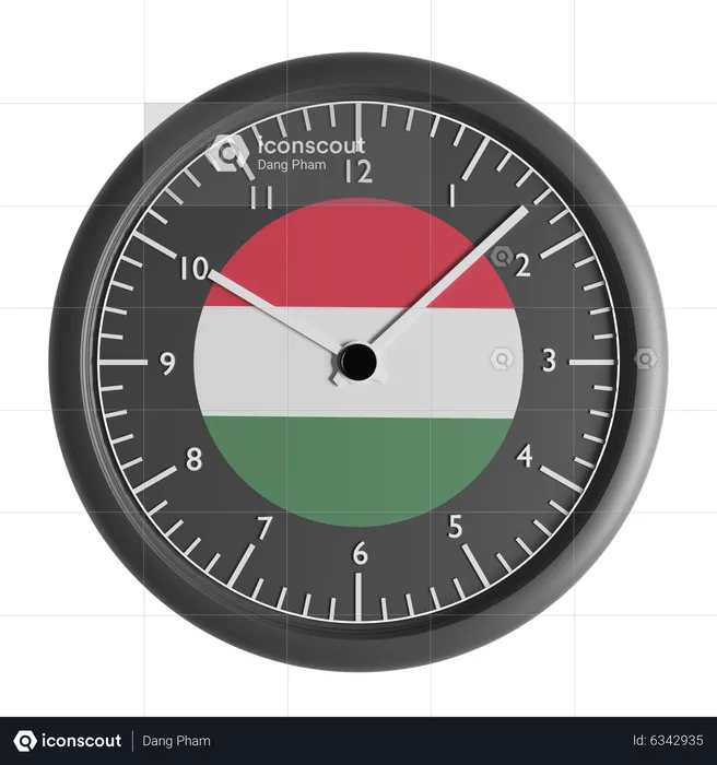 Wall clock with the flag of Hungary  3D Icon