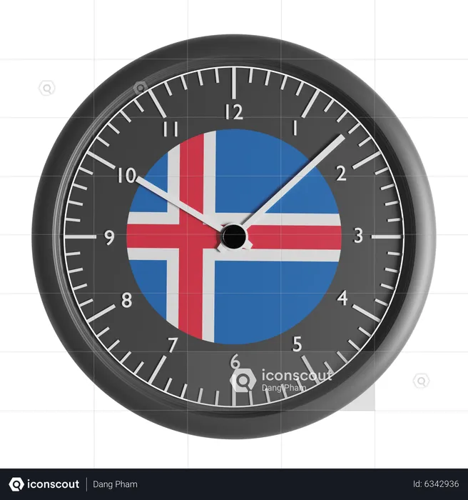 Wall clock with the flag of Iceland  3D Icon