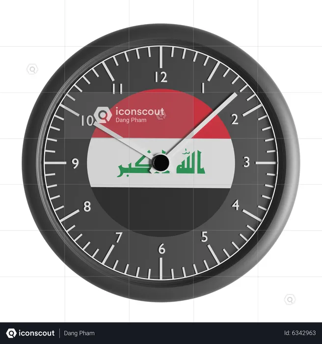 Wall clock with the flag of Iraq  3D Icon