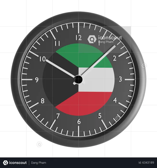 Wall clock with the flag of Kuwait  3D Icon