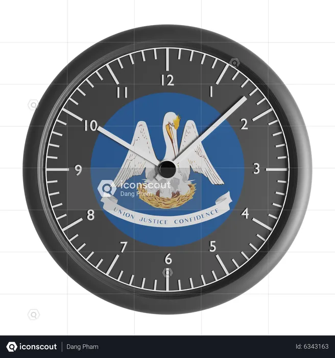 Wall clock with the flag of Louisiana  3D Icon