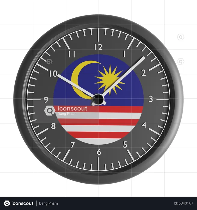Wall clock with the flag of Malaysia  3D Icon