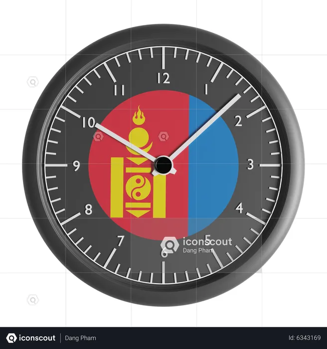 Wall clock with the flag of Mongolia  3D Icon