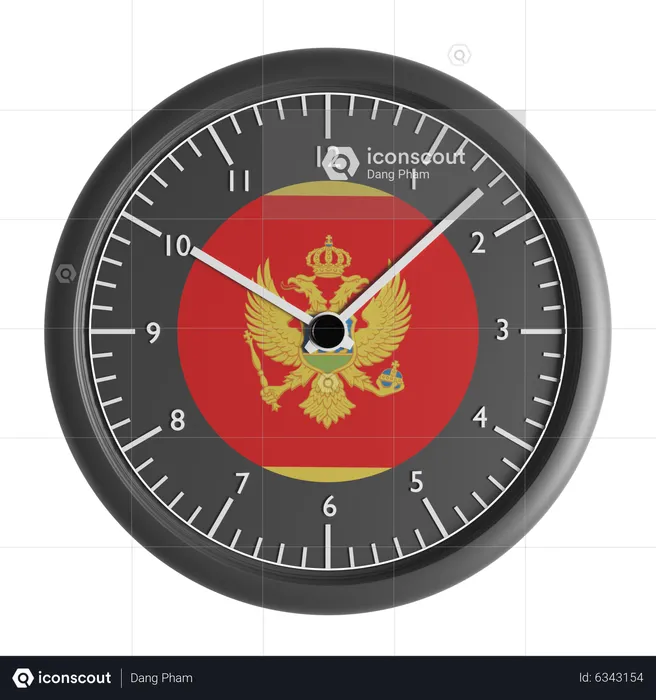 Wall clock with the flag of Montenegro  3D Icon