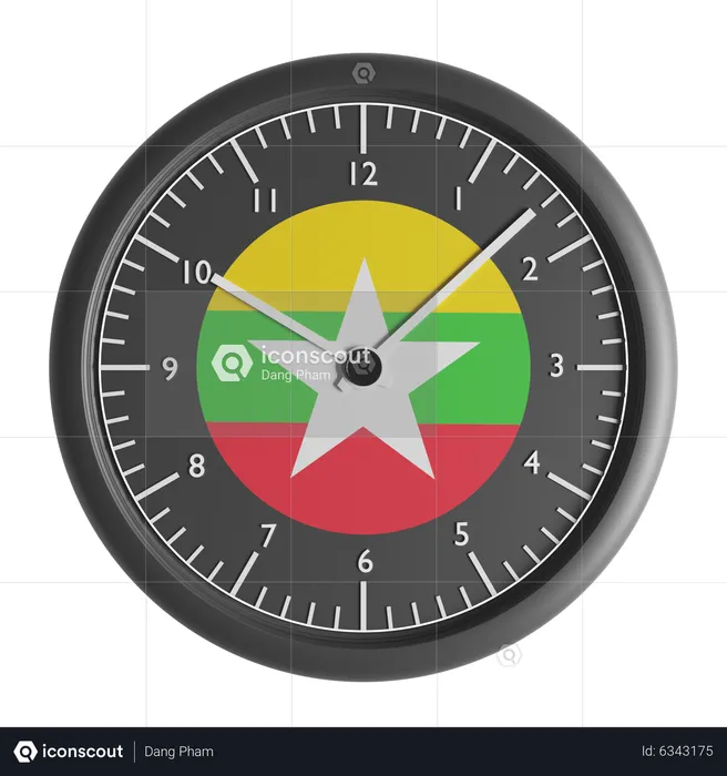 Wall clock with the flag of Myanmar  3D Icon
