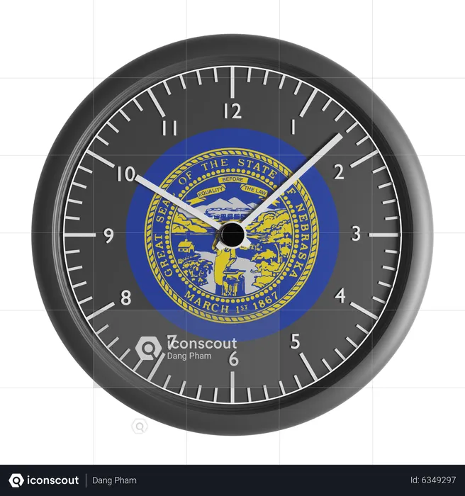 Wall clock with the flag of Nebraska  3D Icon