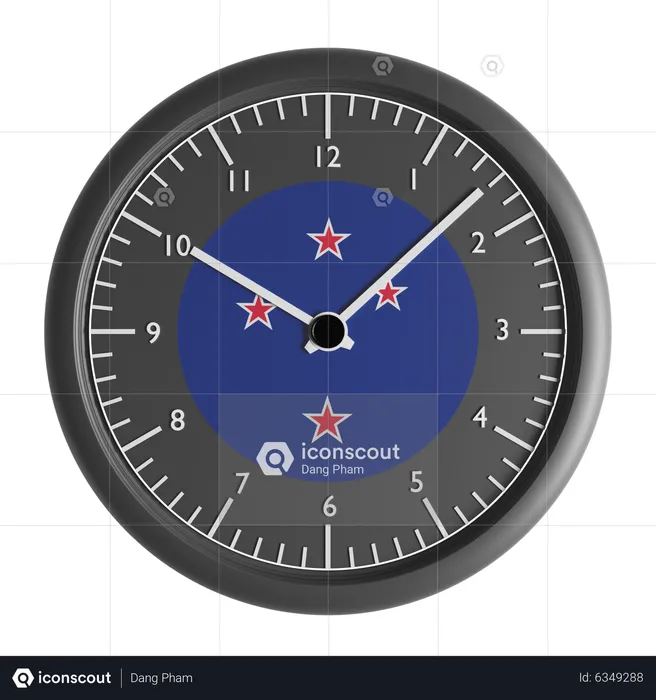 Wall clock with the flag of New Zealand  3D Icon