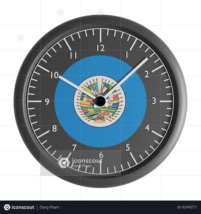 Wall clock with the flag of Organization of American States  3D Icon
