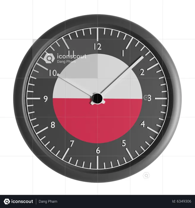 Wall clock with the flag of Poland  3D Icon