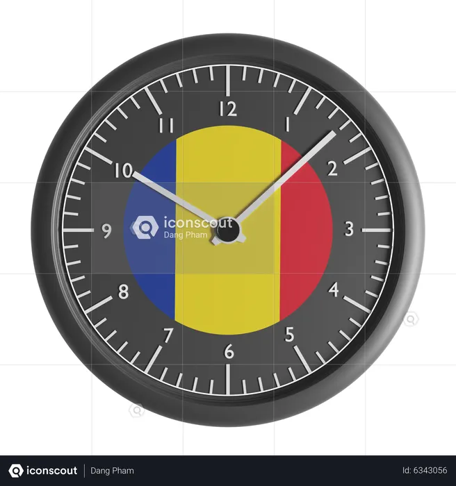 Wall clock with the flag of Romania  3D Icon