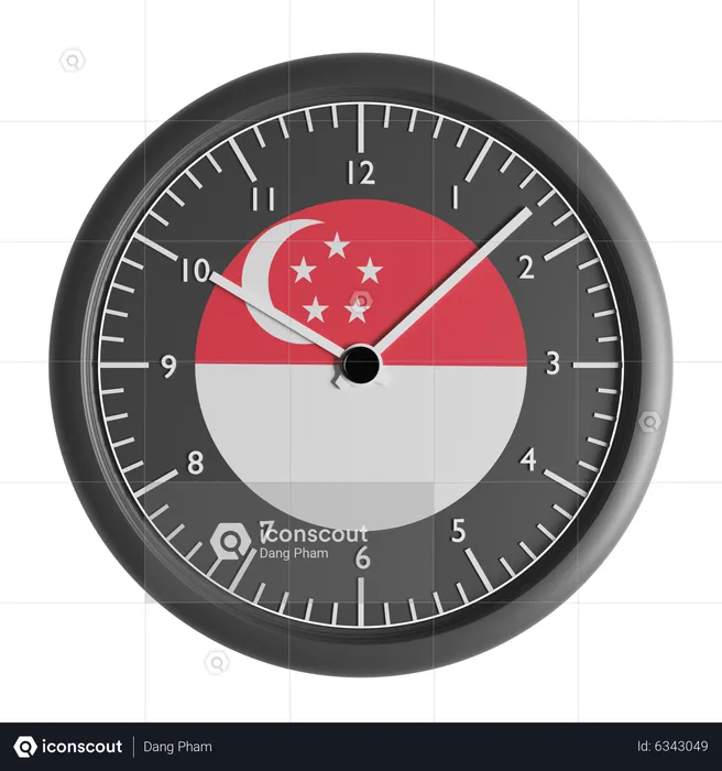 Wall clock with the flag of Singapore  3D Icon