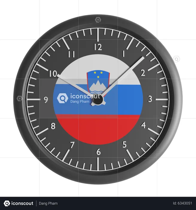 Wall clock with the flag of Slovenia  3D Icon