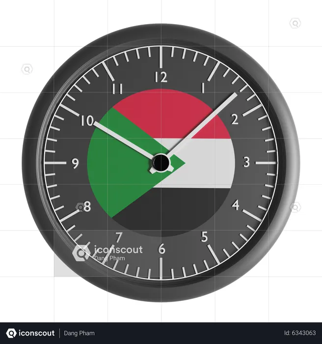 Wall clock with the flag of Sudan  3D Icon