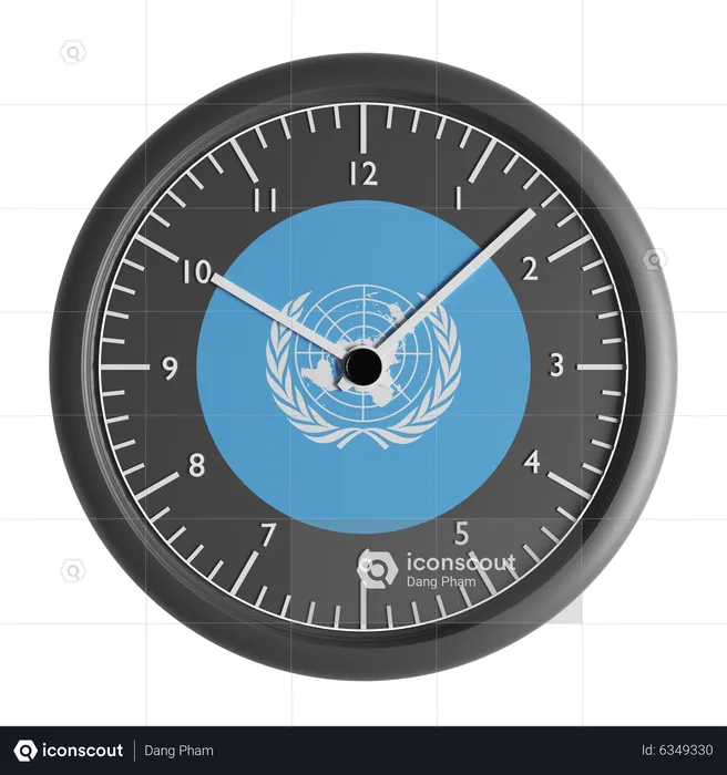 Wall clock with the flag of United Nations  3D Icon