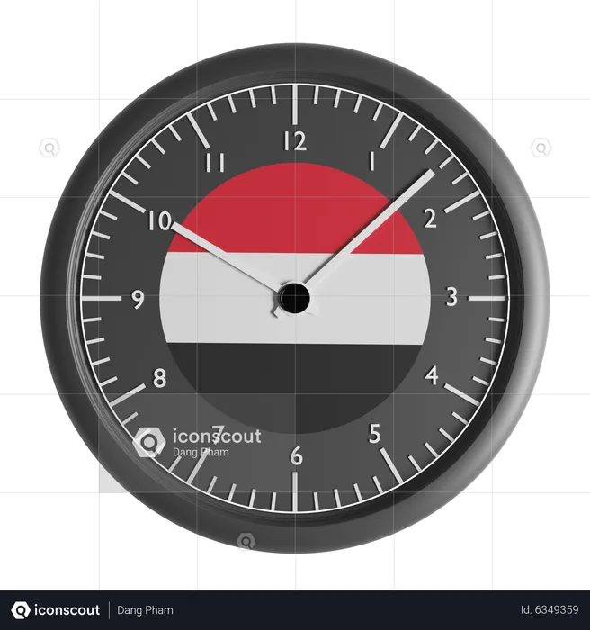 Wall clock with the flag of Yemen  3D Icon