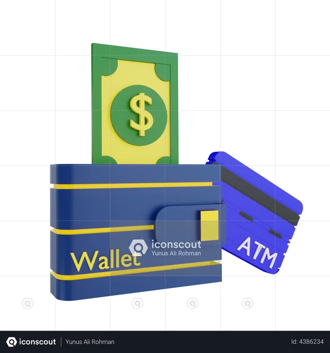 Wallet with cash and card  3D Illustration