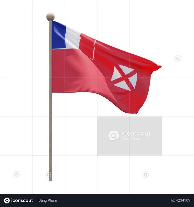 Wallis and Futuna Flag Pole  3D Flag