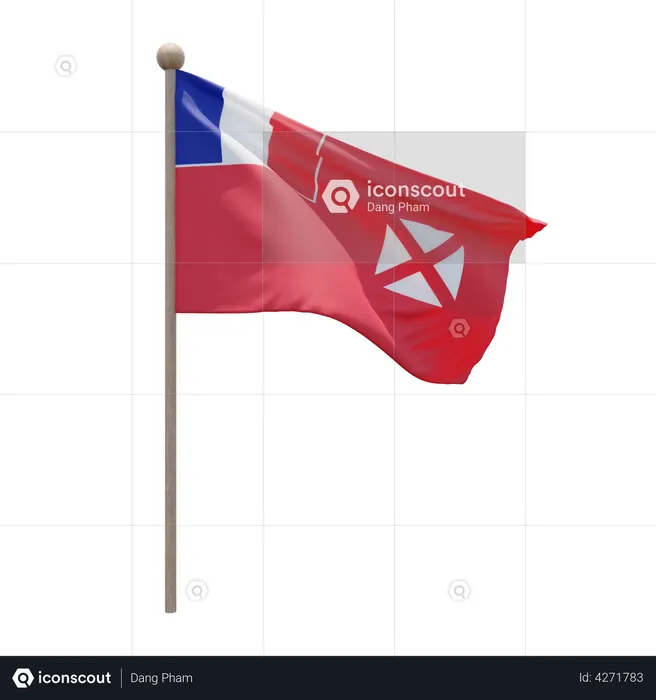 Wallis and Futuna Flagpole Flag 3D Illustration