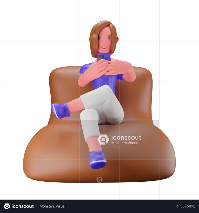 Mulher verificando o telefone enquanto está sentado no sofá  3D Illustration