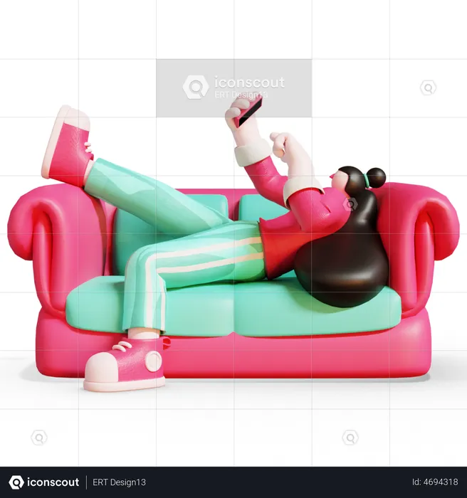 Waman checking her phone while sitting on sofa  3D Illustration