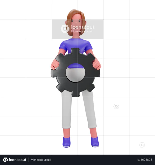 Mulher com configuração ou rodas dentadas  3D Illustration