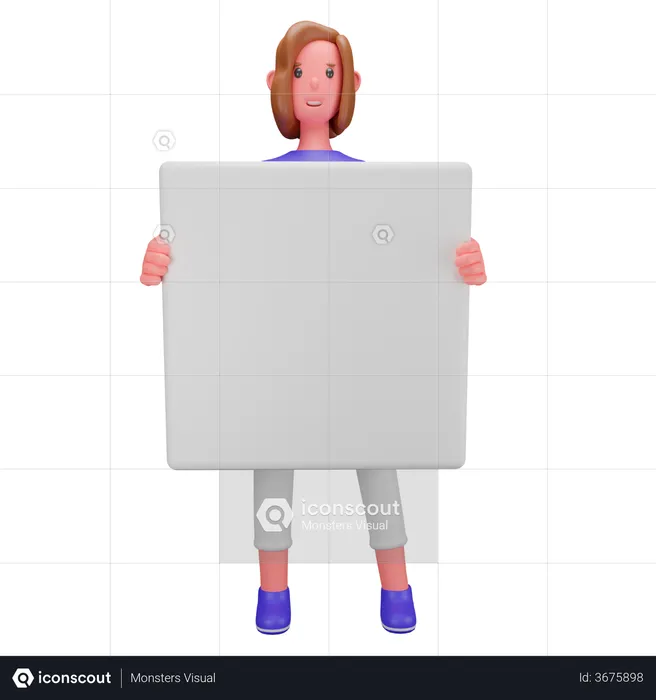 Femme tenant une pancarte vierge  3D Illustration