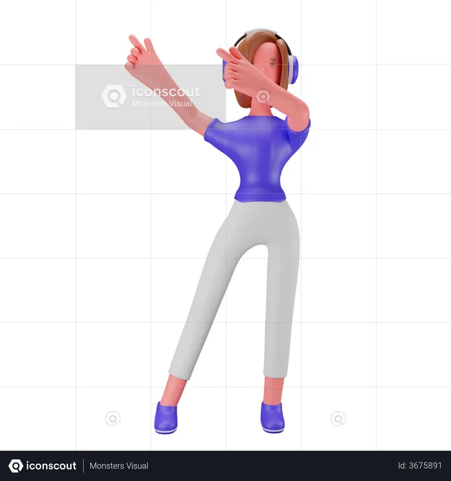 Woman listening music though headphone  3D Illustration