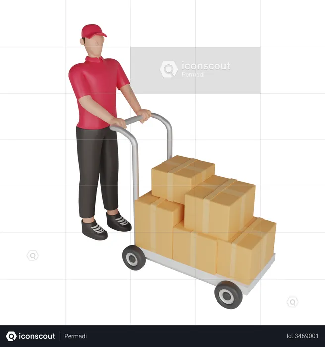 Warehouse worker carrying a shipment to a warehouse  3D Illustration