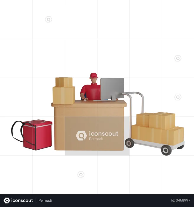 Warehouse worker man checking goods to be sent delivery of goods  3D Illustration
