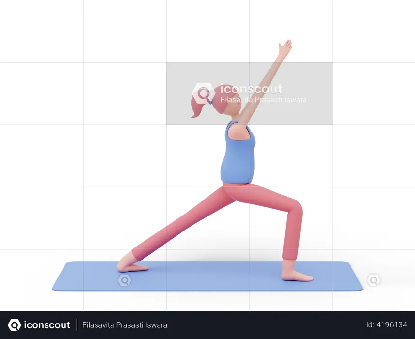 Warrior one Yoga Pose  3D Illustration