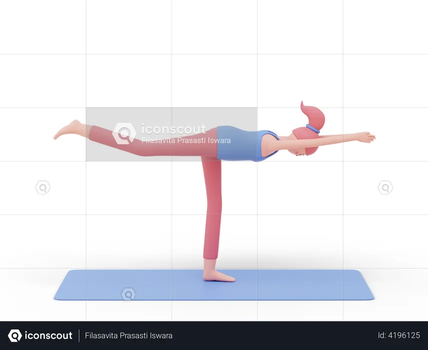 Warrior Three  Yoga Pose  3D Illustration