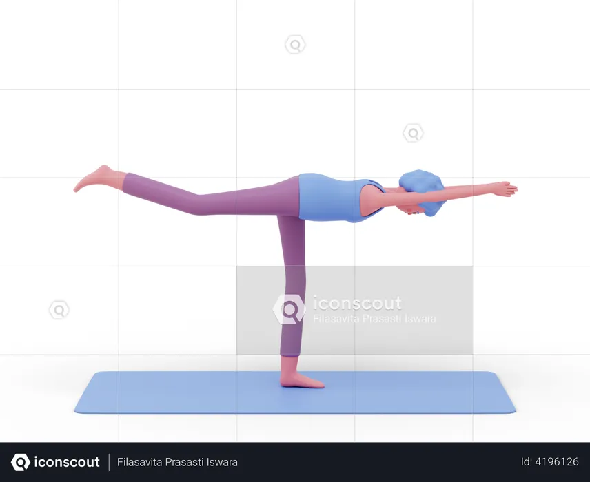 Warrior three Yoga Pose  3D Illustration