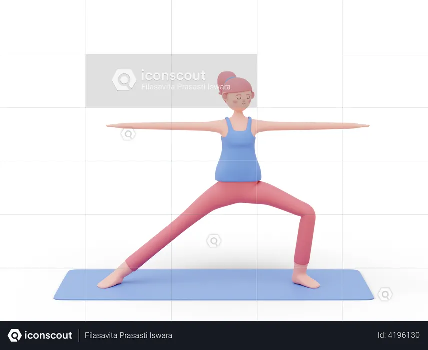 Warrior two Yoga Pose  3D Illustration
