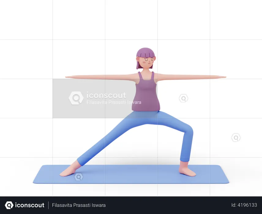 Warrior two Yoga Pose  3D Illustration
