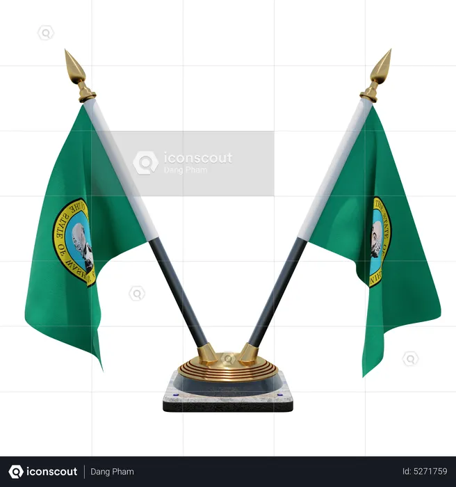 Washington Double (V) Desk Flag Stand Flag 3D Icon