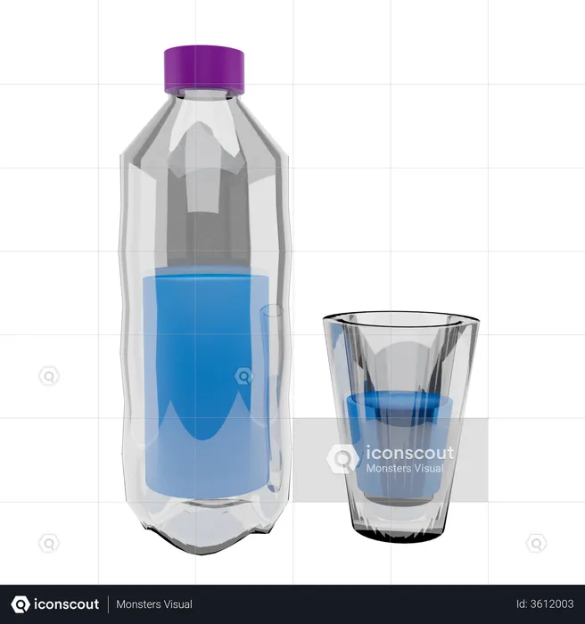 Water Bottle And Glass  3D Illustration