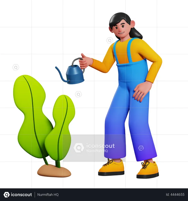 Watering Plants Girl  3D Illustration