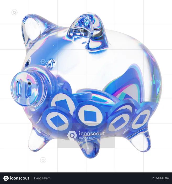 Waves Clear Glass Piggy Bank With Decreasing Piles Of Crypto Coins  3D Icon