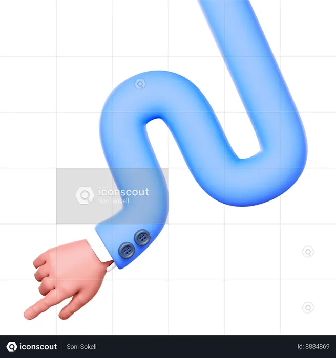 Wavy Hand With Blue Sleeve Is Pointing To The Bottom Left  3D Icon