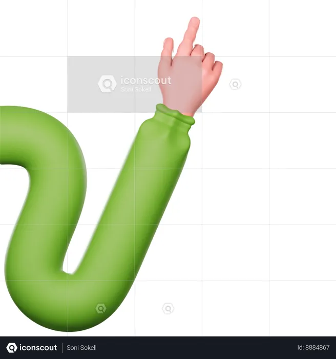 Wavy Hand With Green Sleeve Is Pointing To The Upper Right  3D Icon