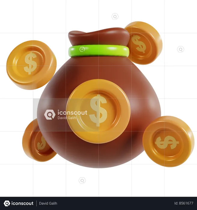 Wealth Accumulation Visualization, Money Bag  3D Icon